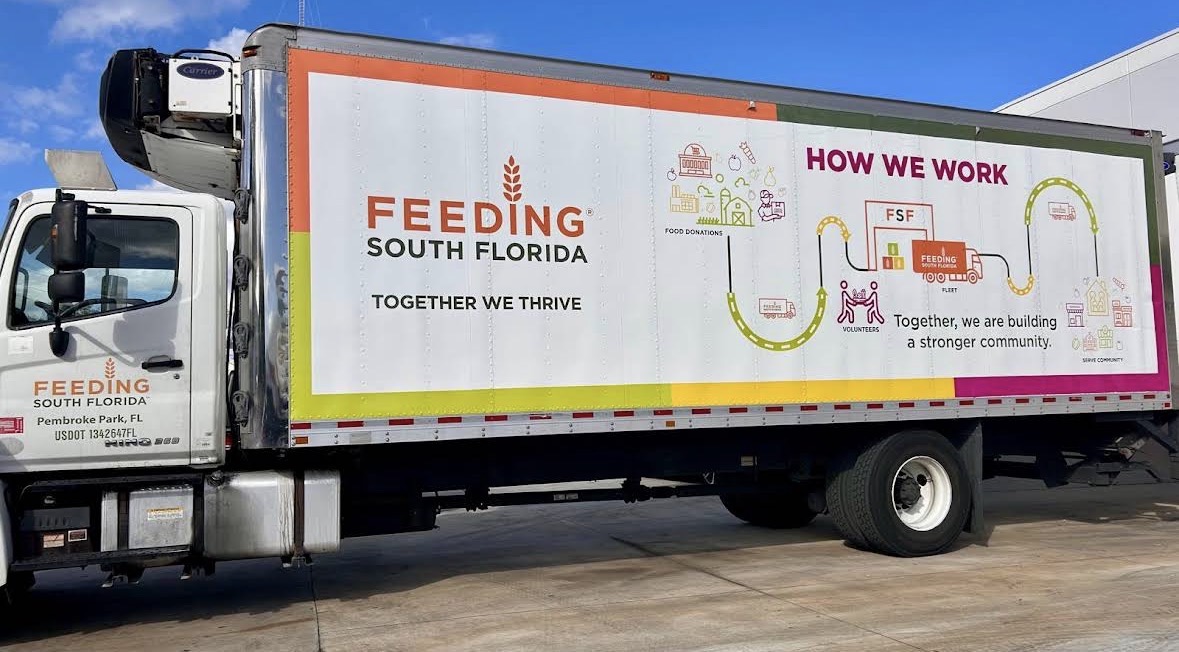 Feeding South Florida box truck wrapped by MIA Commercial Fleet Wraps